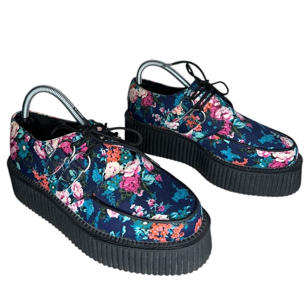 Tuk Women's Floral Print Creepers Platform Lace Up Shoes Size 8 - Picture 3 of 12